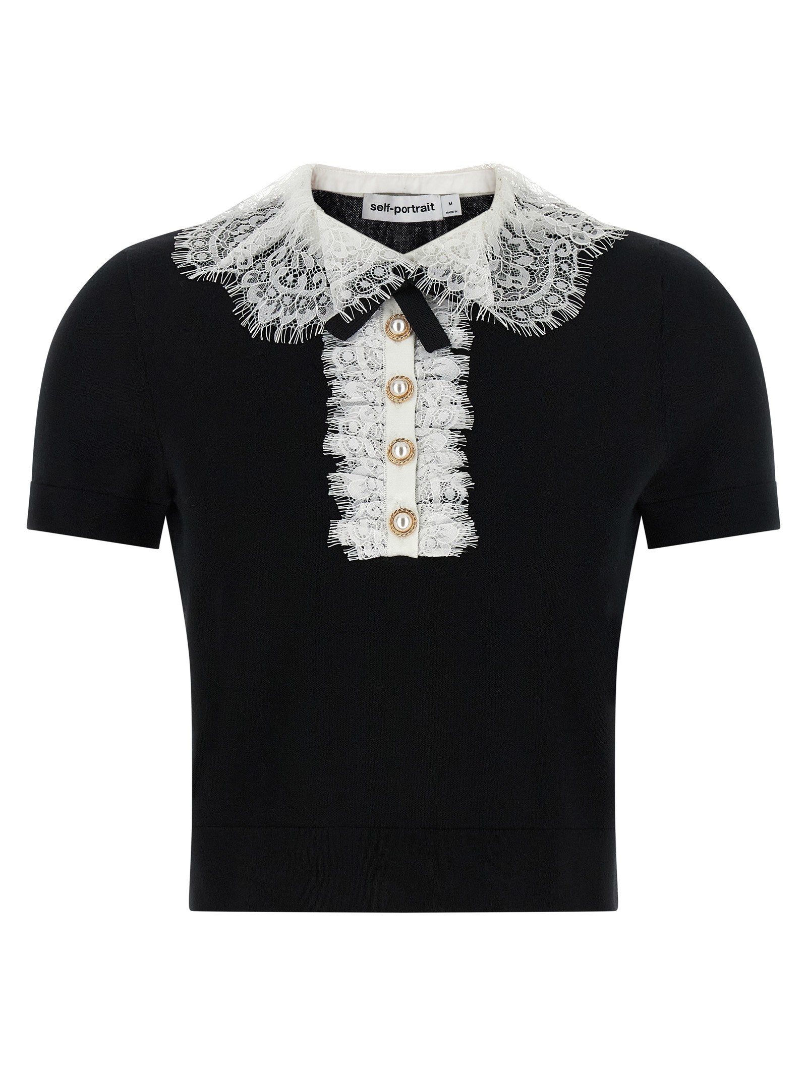 SELF PORTRAIT 'Black Knit Lace Collar' Top