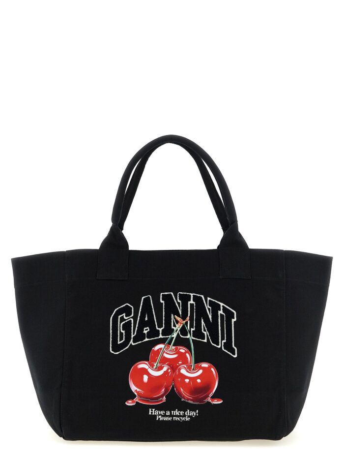 ganni 'black medium cherry tote' shopping bag GANNI 'Black Medium Cherry Tote' Shopping Bag