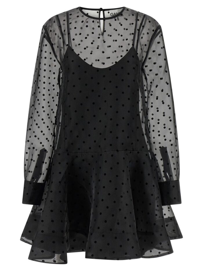 GANNI 'Black Organza Circle Collar' Dress