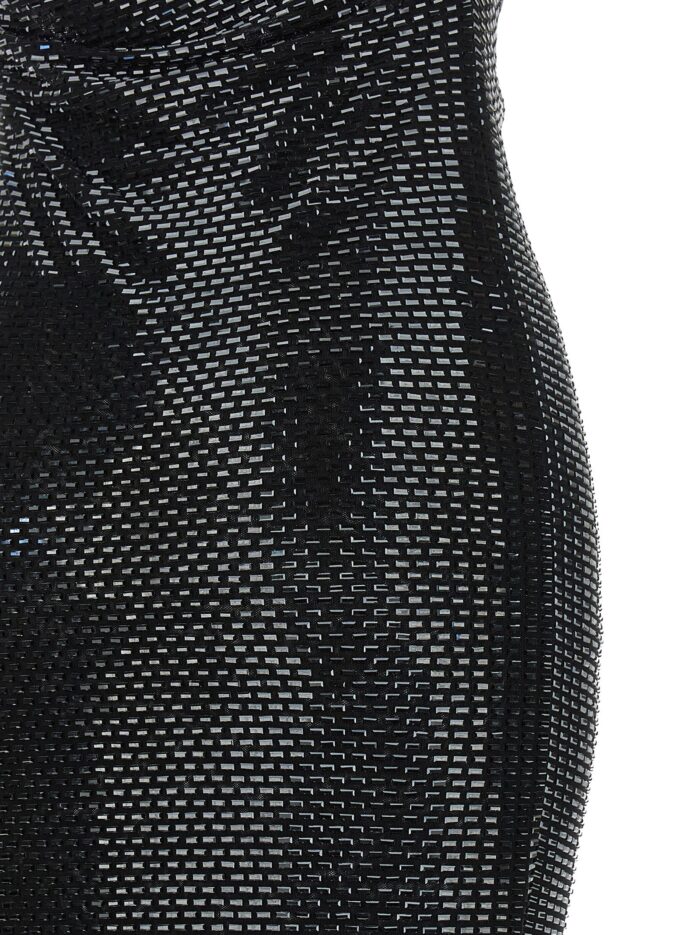 SELF PORTRAIT 'Black Rhinestone Draped Maxi' Dress