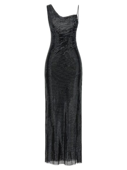 SELF PORTRAIT 'Black Rhinestone Draped Maxi' Dress