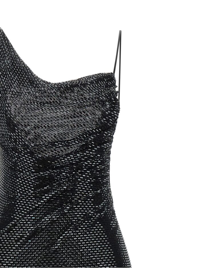 SELF PORTRAIT 'Black Rhinestone Draped Maxi' Dress