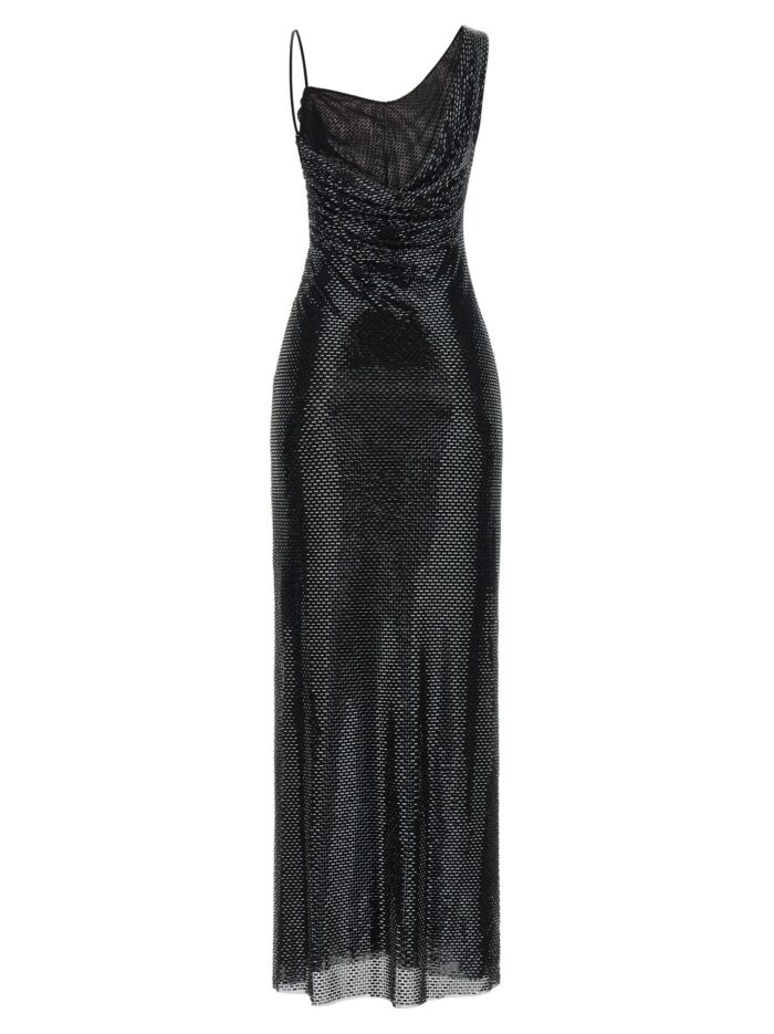 SELF PORTRAIT 'Black Rhinestone Draped Maxi' Dress
