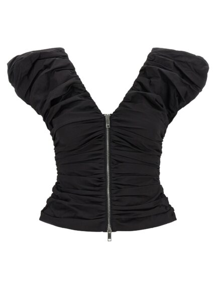 GANNI 'Black Ruched' Top