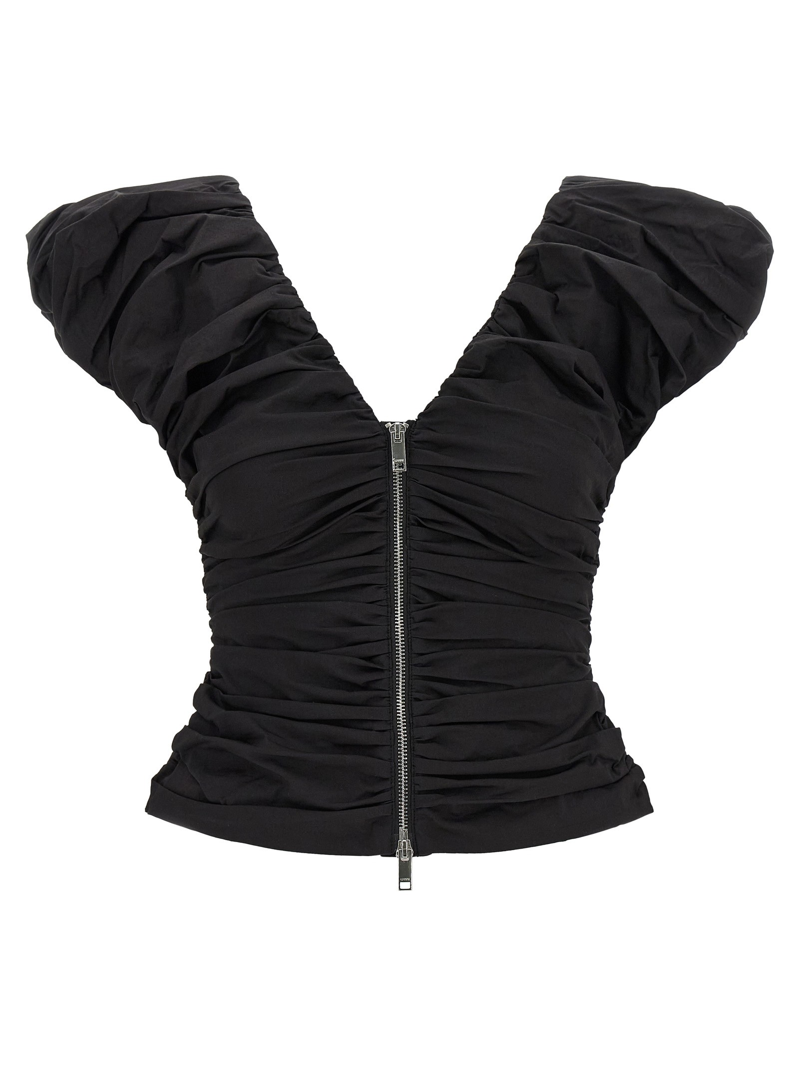 GANNI 'Black Ruched' Top