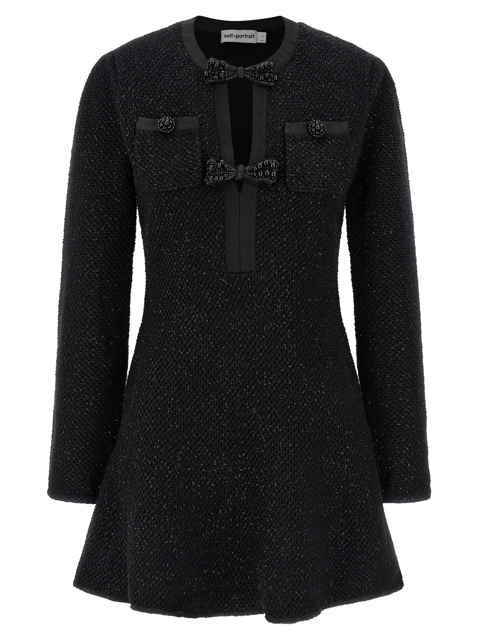 SELF PORTRAIT 'Black Sequin Knit Mini' Dress