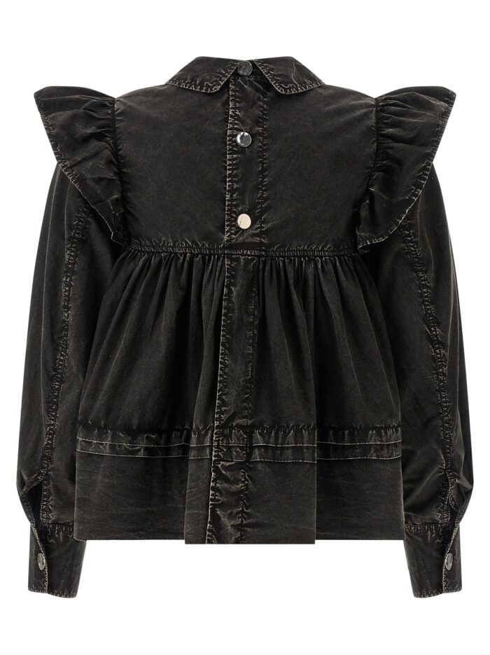 GANNI 'Black Washed Frill' Blouse