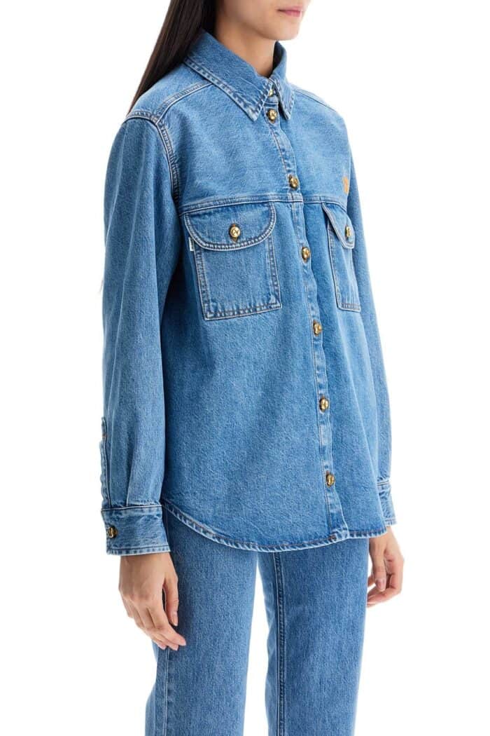 BLAZE MILANO Blue Denim Shirt In Cotton With High Collar