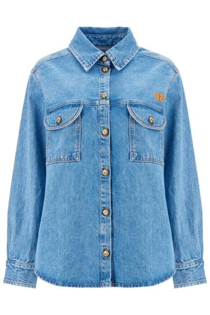 BLAZE MILANO Blue Denim Shirt In Cotton With High Collar