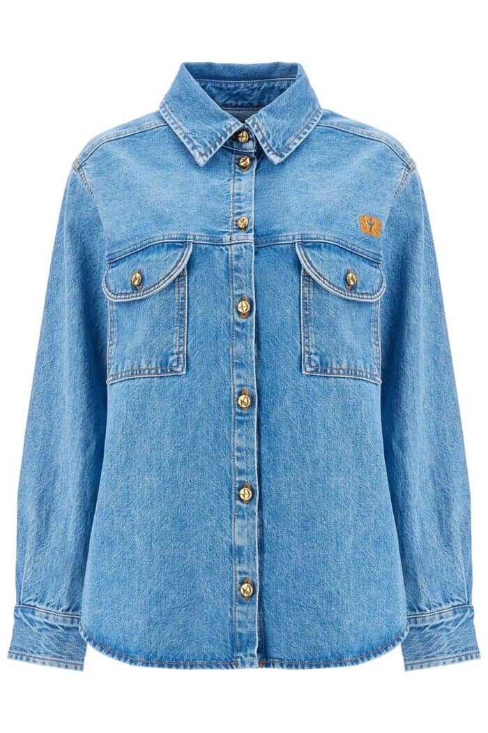 BLAZE MILANO Blue Denim Shirt In Cotton With High Collar