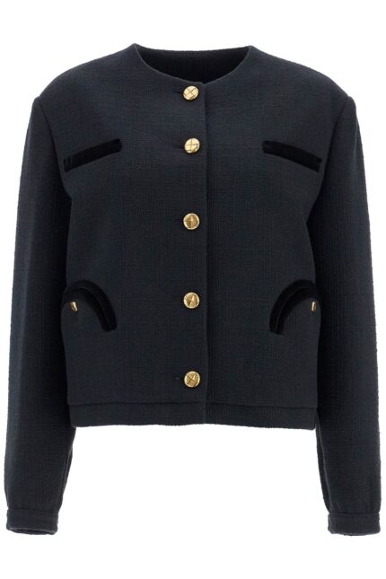 BLAZE MILANO Cropped Black Cotton Bolero With Golden Buttons