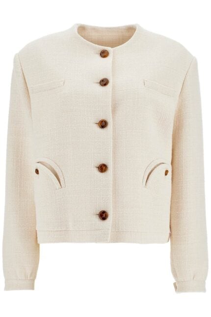 BLAZE MILANO Cropped Cream Cotton Bolero With Buttons And Pockets