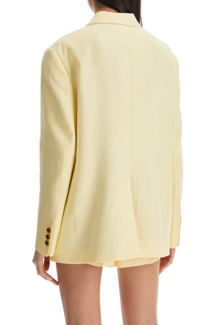 BLAZE MILANO Light Yellow Linen Oversized Blazer