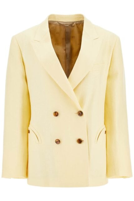 BLAZE MILANO Light Yellow Linen Oversized Blazer