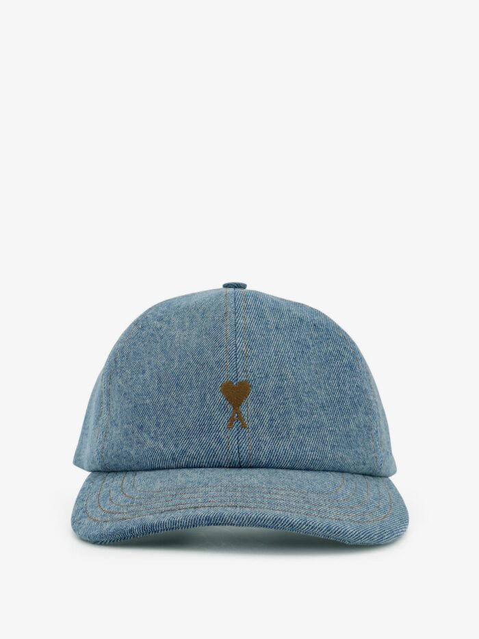 ami paris blue denim hat with embroidered logo AMI PARIS Blue Denim Hat With Embroidered Logo