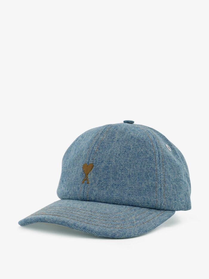 AMI PARIS Blue Denim Hat With Embroidered Logo