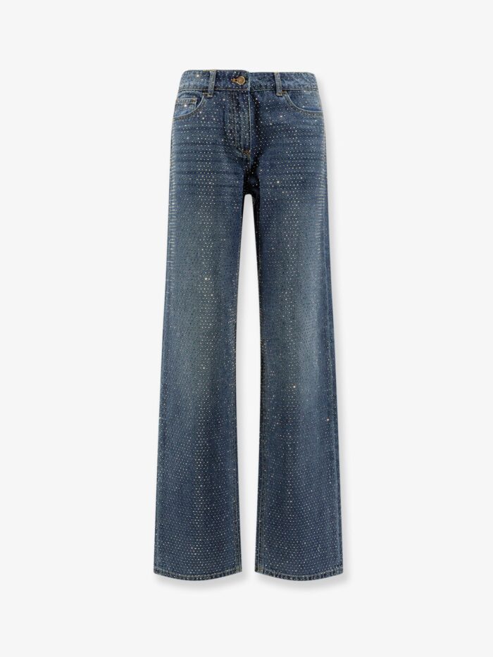 Elisabetta Franchi Blue Denim Jeans With All-over Crystals