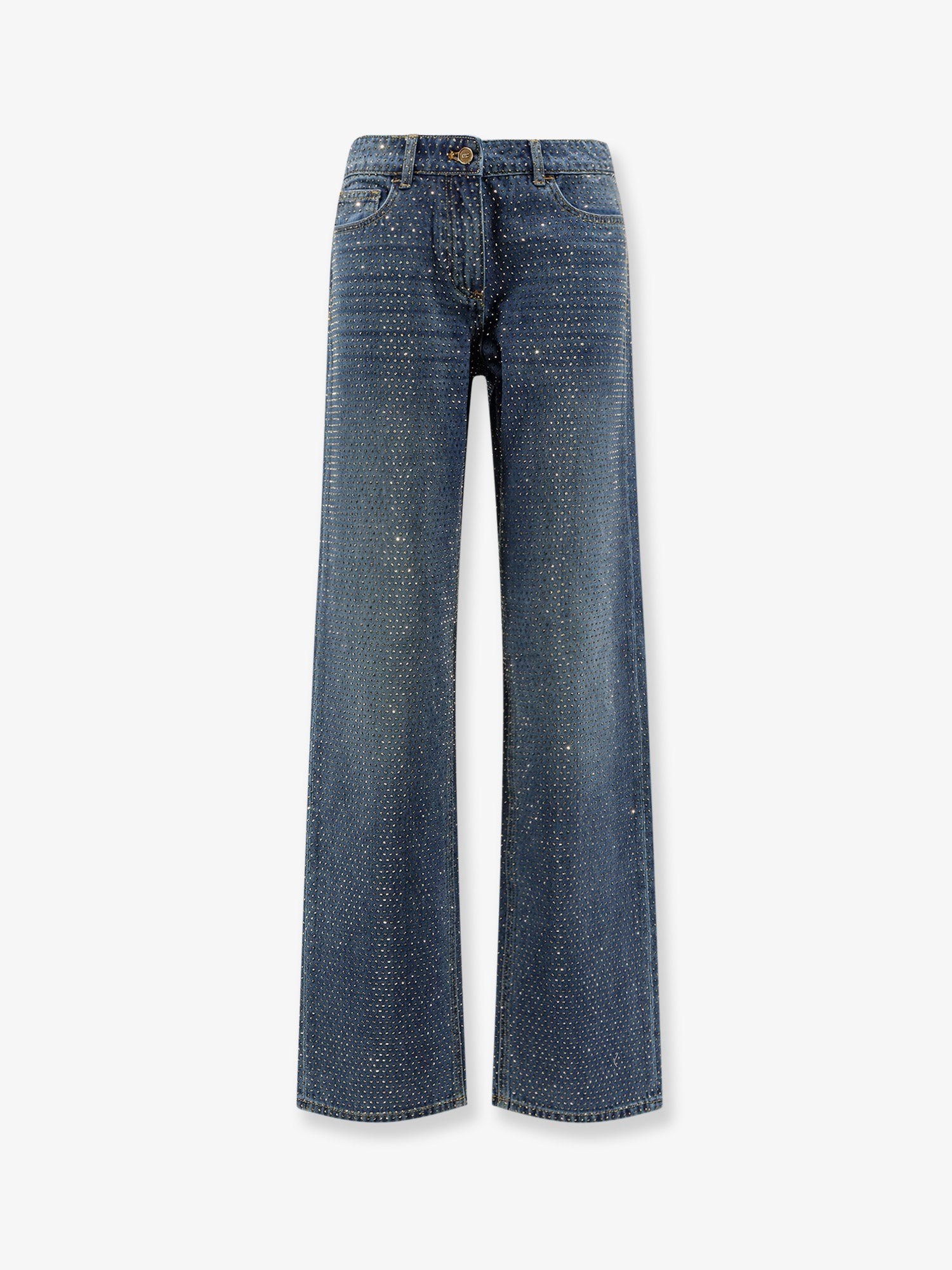 Elisabetta Franchi Blue Denim Jeans With All-over Crystals