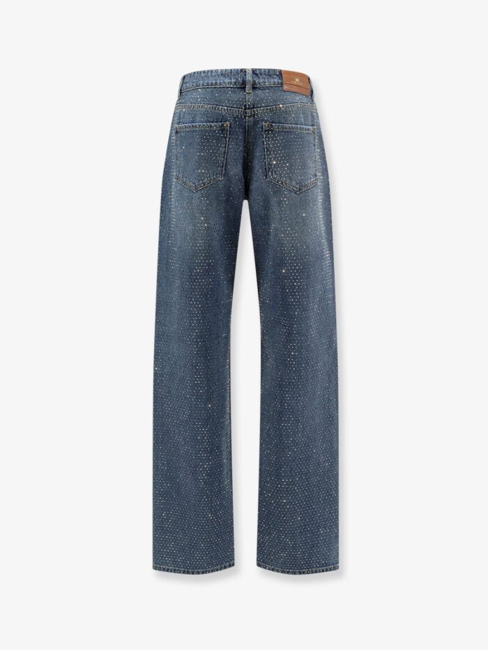 Elisabetta Franchi Blue Denim Jeans With All-over Crystals