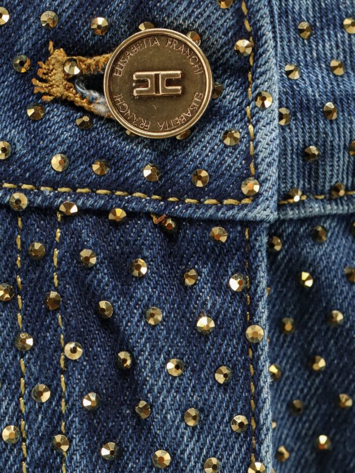 Elisabetta Franchi Blue Denim Jeans With All-over Crystals