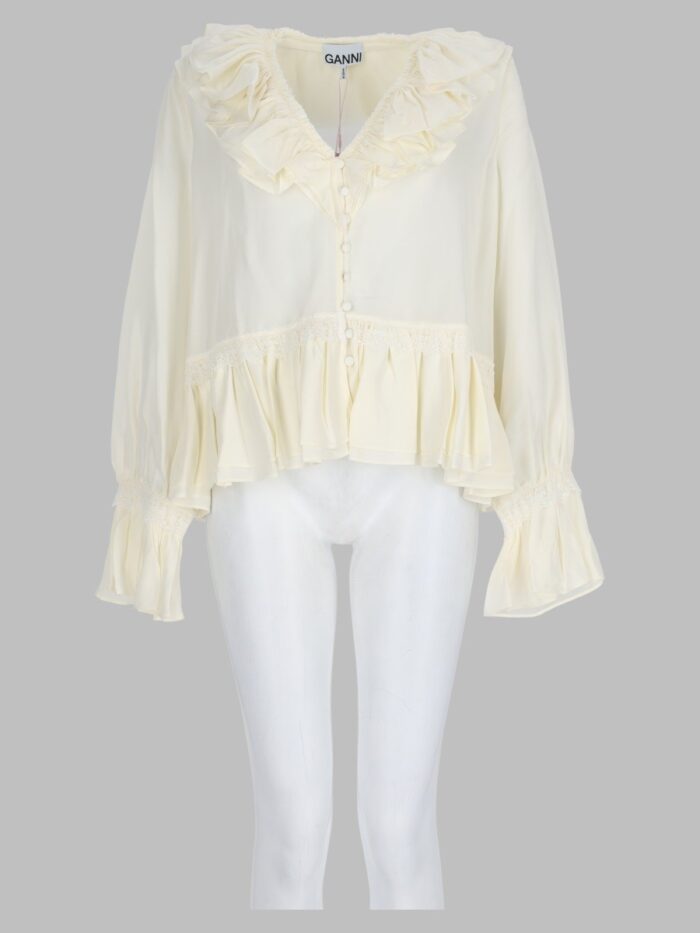 ganni blusa con balze GANNI Blusa Con Balze