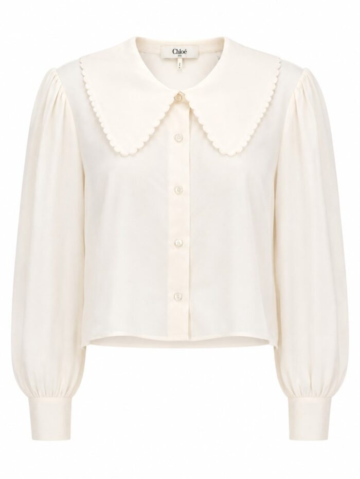 chloÉ blusa con maniche a sbuffo in crÊpe de chine CHLOÉ BLUSA CON MANICHE A SBUFFO IN CRÊPE DE CHINE