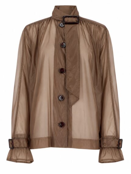 Saint Laurent BLUSA IN NYLON CON COLLO LAVALLIÈRE