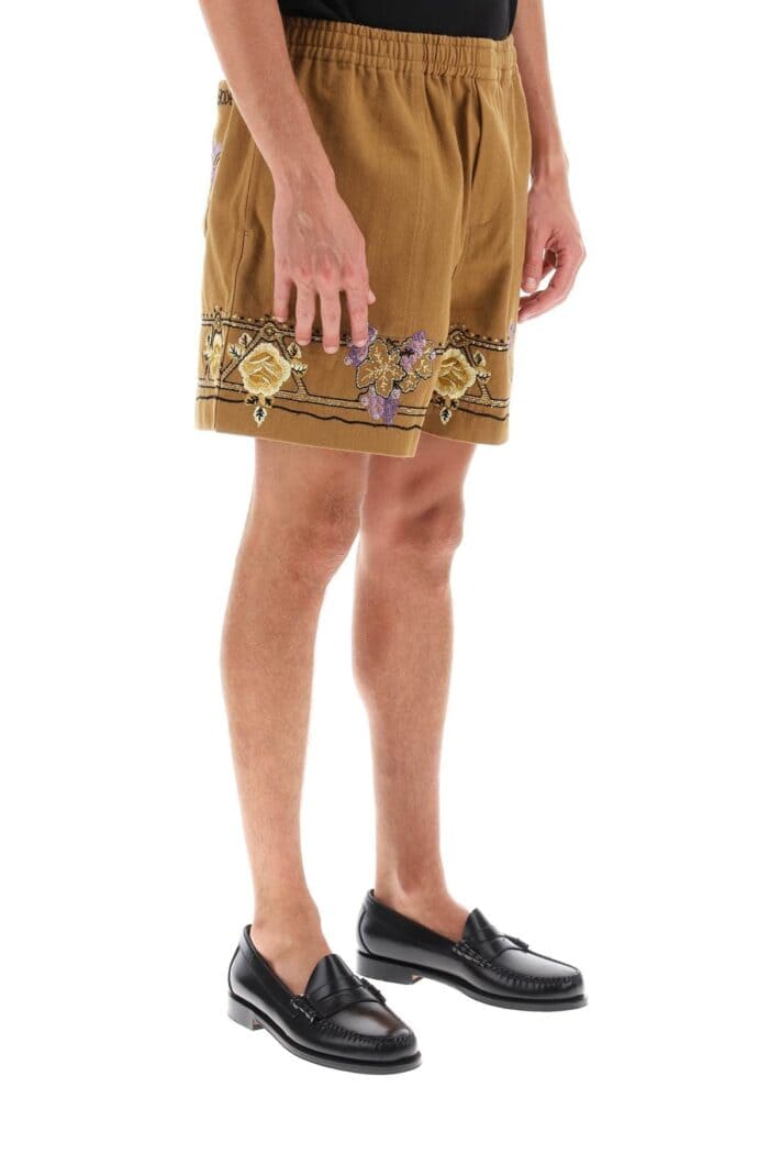 Bode Autumn Royal Shorts With Floral Embroideries