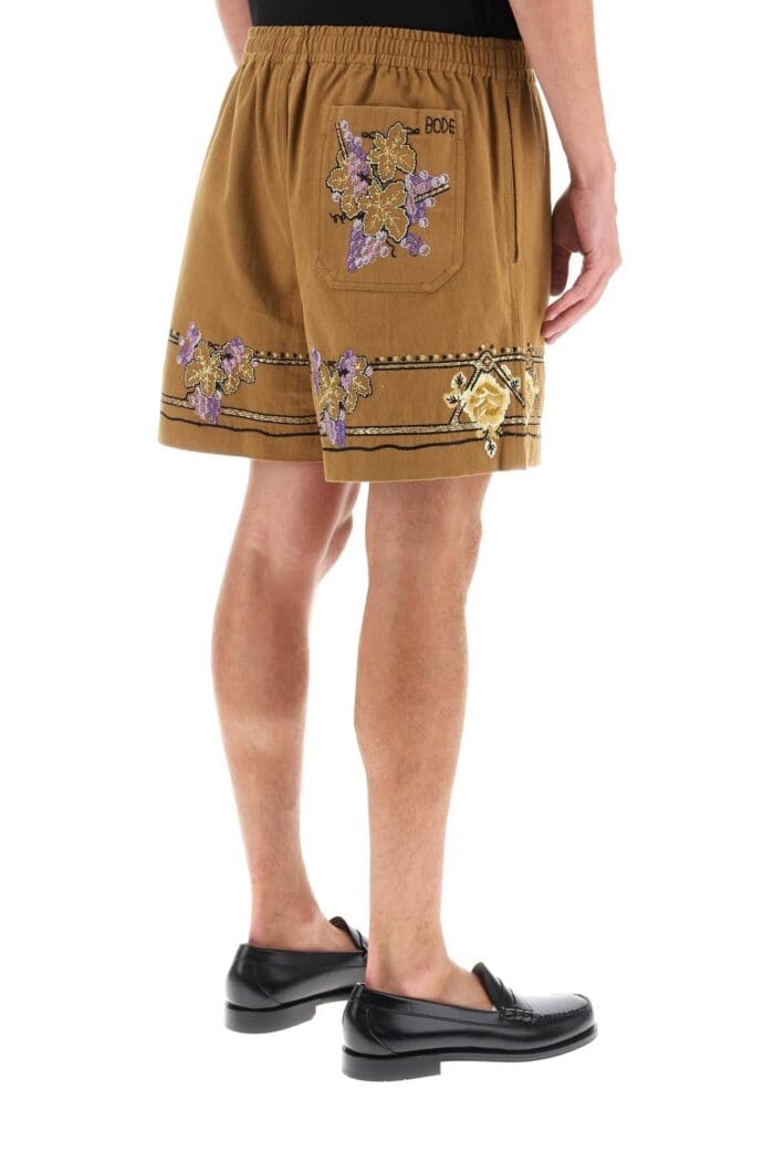 Bode Autumn Royal Shorts With Floral Embroideries