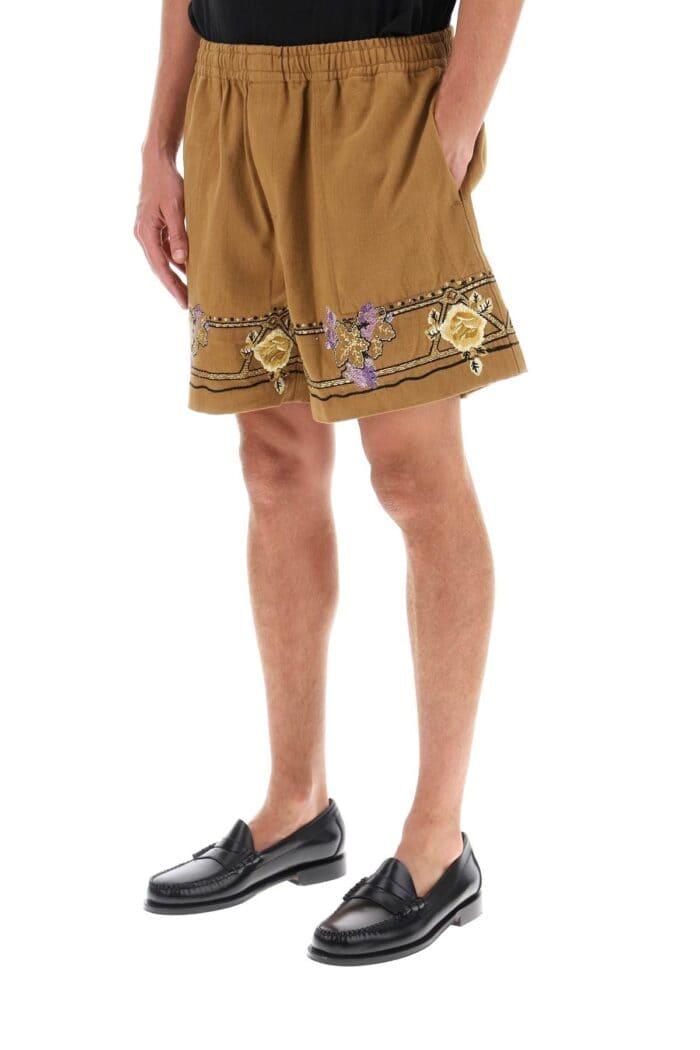 Bode Autumn Royal Shorts With Floral Embroideries