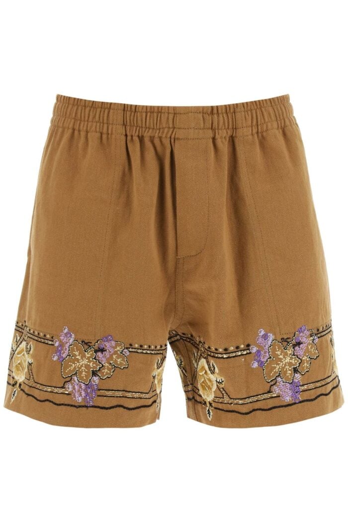 Bode Autumn Royal Shorts With Floral Embroideries