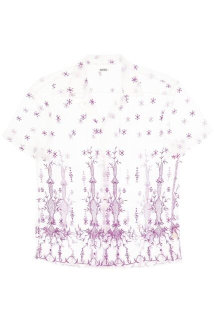 Bode Lavandula Bowling Shirt In Embroidered Tulle