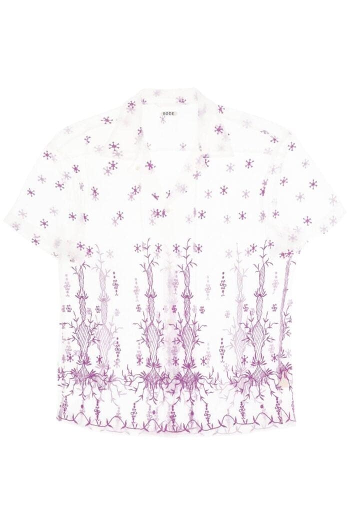 Bode Lavandula Bowling Shirt In Embroidered Tulle