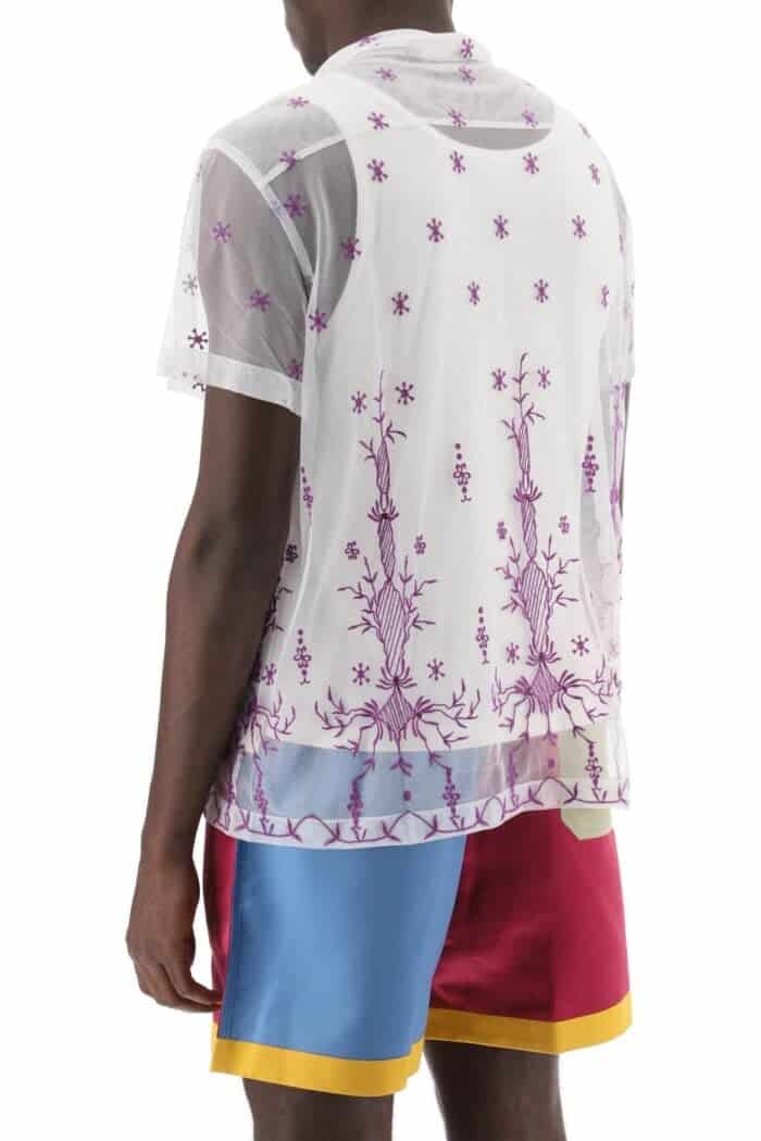 Bode Lavandula Bowling Shirt In Embroidered Tulle