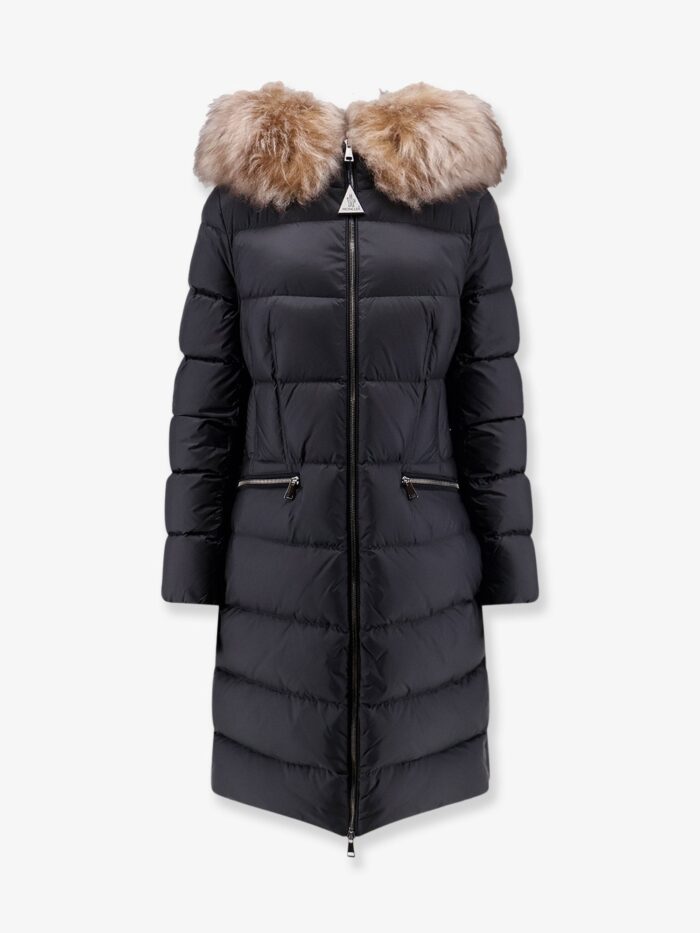 moncler boedic long down jacket with fur detail Moncler Boedic Long Down Jacket With Fur Detail