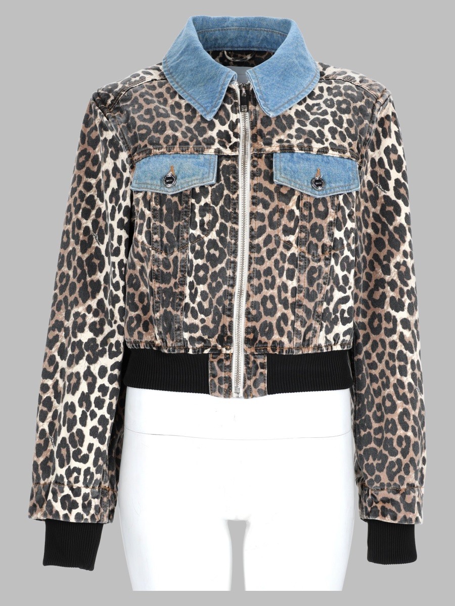 GANNI Bomber In Denim Stampato