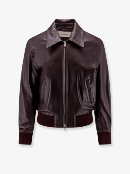AMI PARIS Bordeaux Leather Jacket With Zip