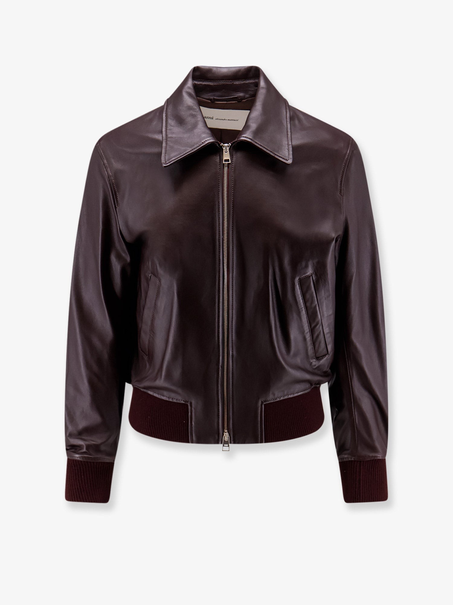 AMI PARIS Bordeaux Leather Jacket With Zip