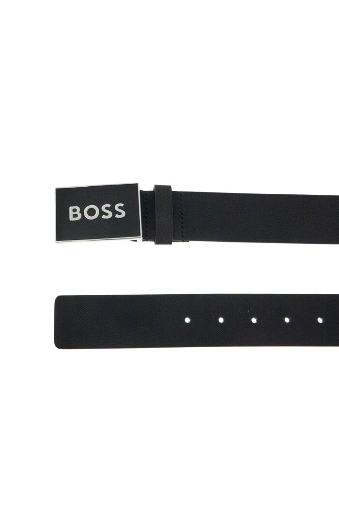 BOSS Black Leather Belt With Rectangular Buckle Icon-s1