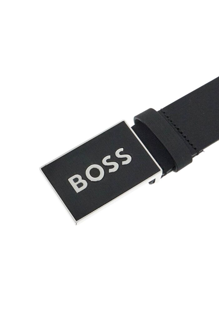 BOSS Black Leather Belt With Rectangular Buckle Icon-s1