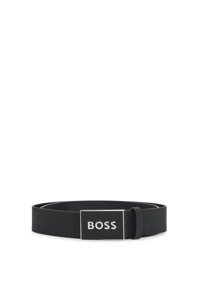 BOSS Black Leather Belt With Rectangular Buckle Icon-s1