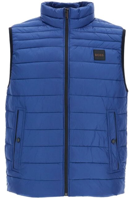 BOSS Blue Striped Padded Gilet With High Collar