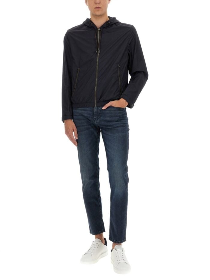 BOSS CAMEL "L-CALFO1" JACKET WITH HOOD AND ZIPPER