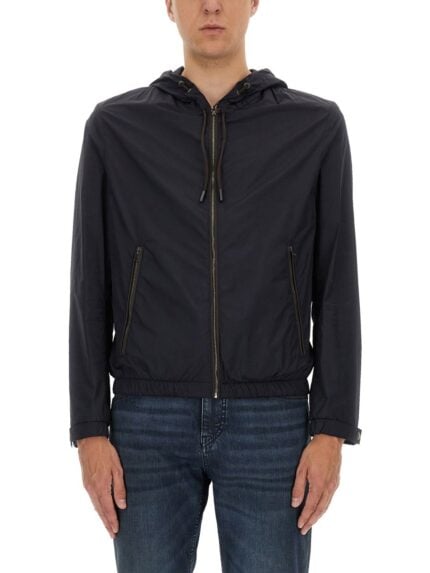 BOSS CAMEL "L-CALFO1" JACKET WITH HOOD AND ZIPPER