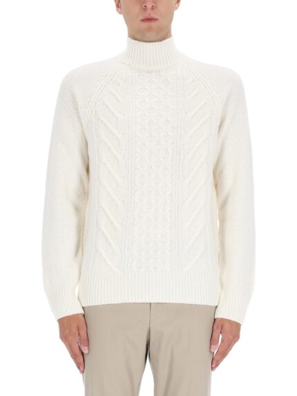 BOSS CAMEL "L-HECTOR" CABLE-KNIT SWEATER