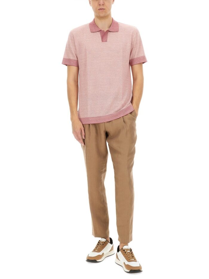 BOSS CAMEL POLO SHIRT IN COTTON, LINEN AND SILK