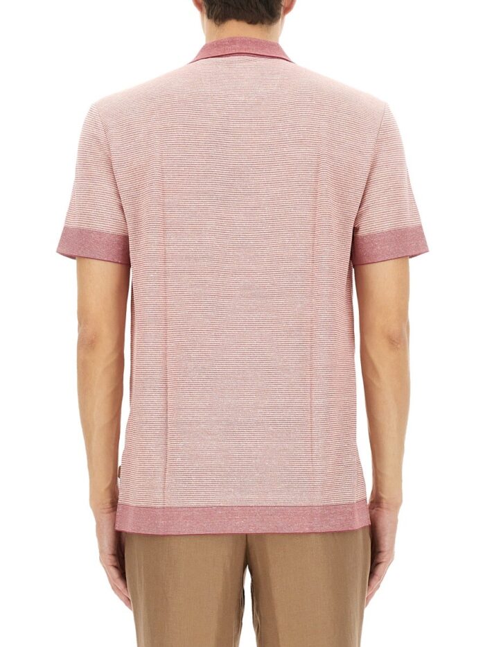 BOSS CAMEL POLO SHIRT IN COTTON, LINEN AND SILK