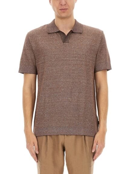 BOSS CAMEL POLO SHIRT IN COTTON, LINEN AND SILK