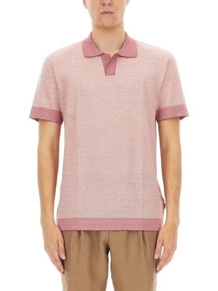 BOSS CAMEL POLO SHIRT IN COTTON, LINEN AND SILK