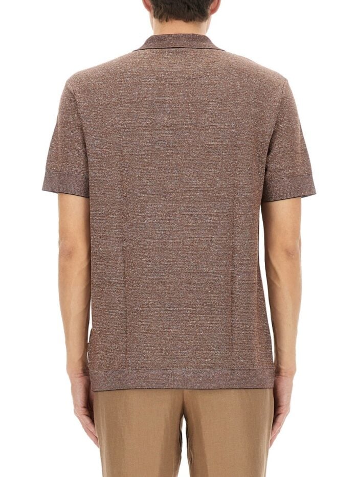 BOSS CAMEL POLO SHIRT IN COTTON, LINEN AND SILK